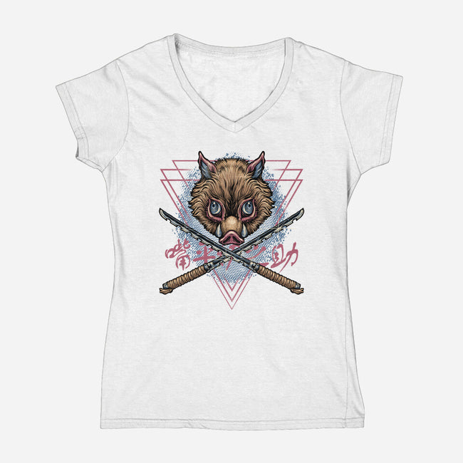 Raging Boar-Womens-V-Neck-Tee-glitchygorilla