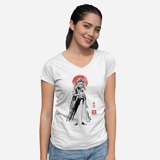Doma Sumi-e-Womens-V-Neck-Tee-Astrobot Invention