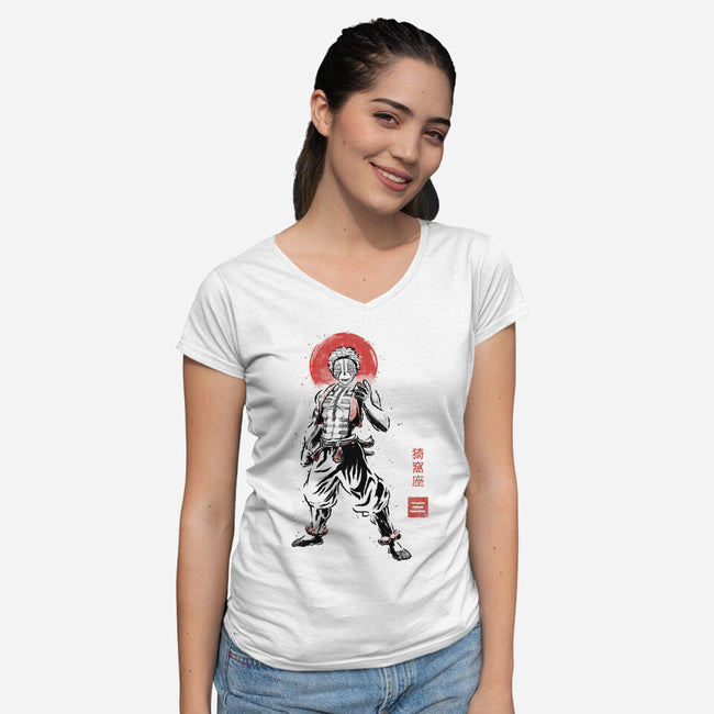 Akaza Sumi-e-Womens-V-Neck-Tee-Astrobot Invention