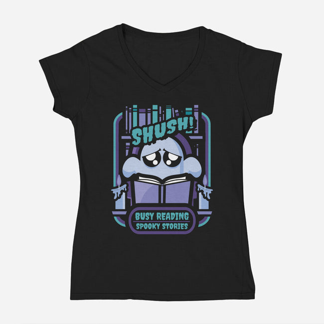 Busy Reading-Womens-V-Neck-Tee-jrberger