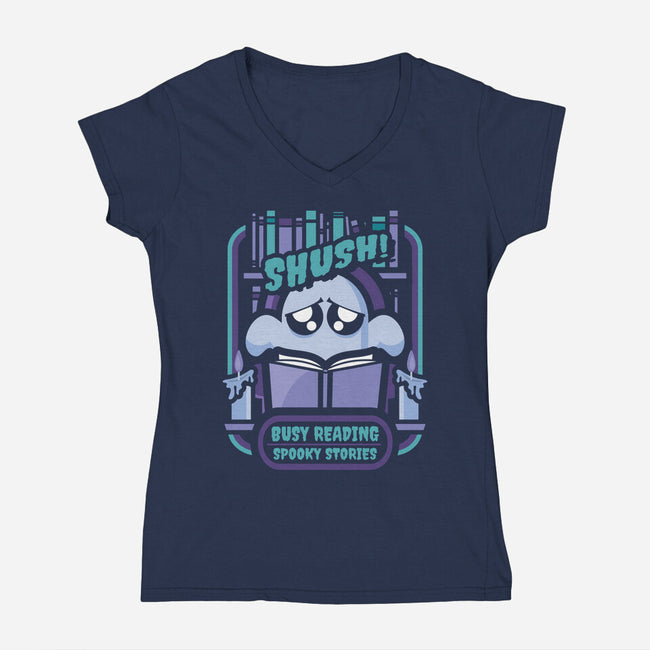 Busy Reading-Womens-V-Neck-Tee-jrberger