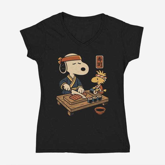 Sushi Tomodachi Club-Womens-V-Neck-Tee-Popnotic