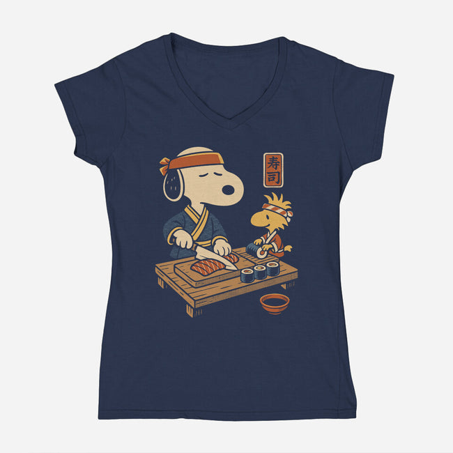 Sushi Tomodachi Club-Womens-V-Neck-Tee-Popnotic