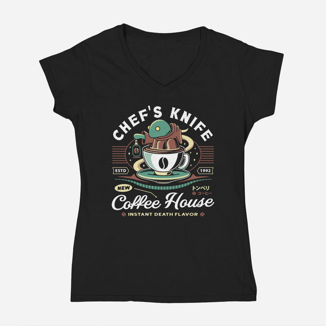 Chefs Knife Coffee Crest-Womens-V-Neck-Tee-LAGELANTEE