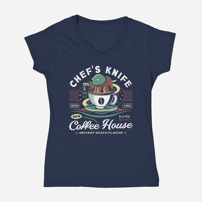 Chefs Knife Coffee Crest-Womens-V-Neck-Tee-LAGELANTEE