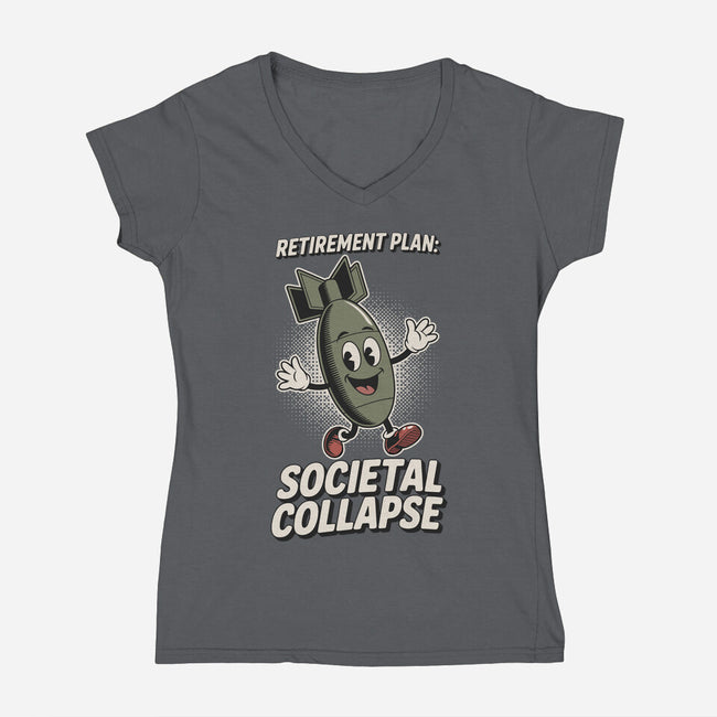 Retirement Plan-Womens-V-Neck-Tee-RoboMega