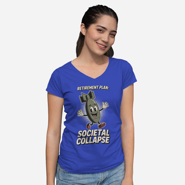 Retirement Plan-Womens-V-Neck-Tee-RoboMega