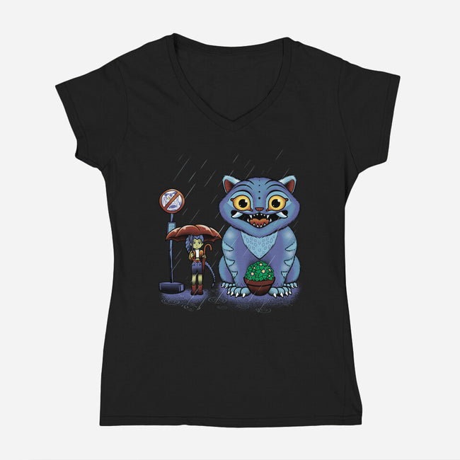 My Neighbor Derpy-Womens-V-Neck-Tee-Astrobot Invention