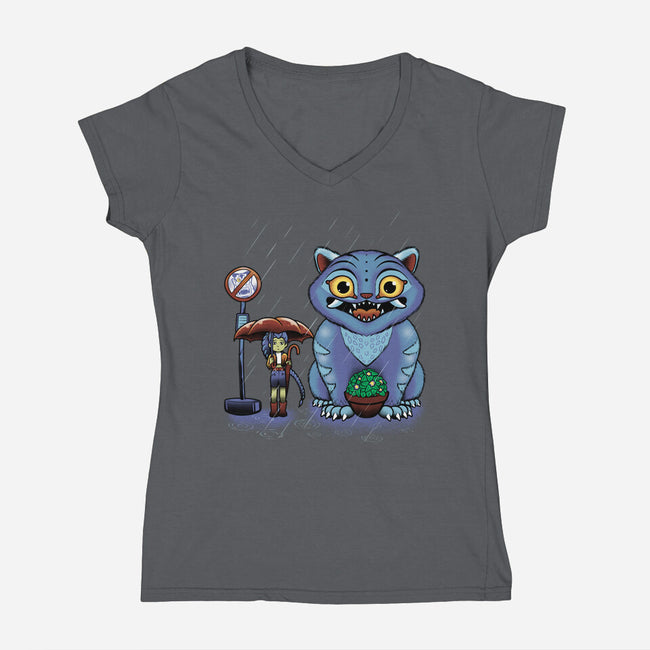 My Neighbor Derpy-Womens-V-Neck-Tee-Astrobot Invention