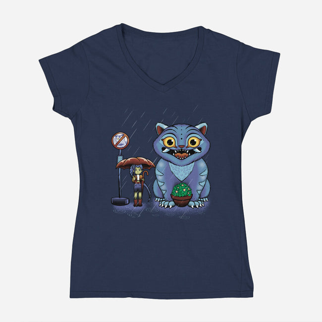 My Neighbor Derpy-Womens-V-Neck-Tee-Astrobot Invention