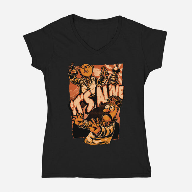Puppet Science Horror-Womens-V-Neck-Tee-Studio Mootant