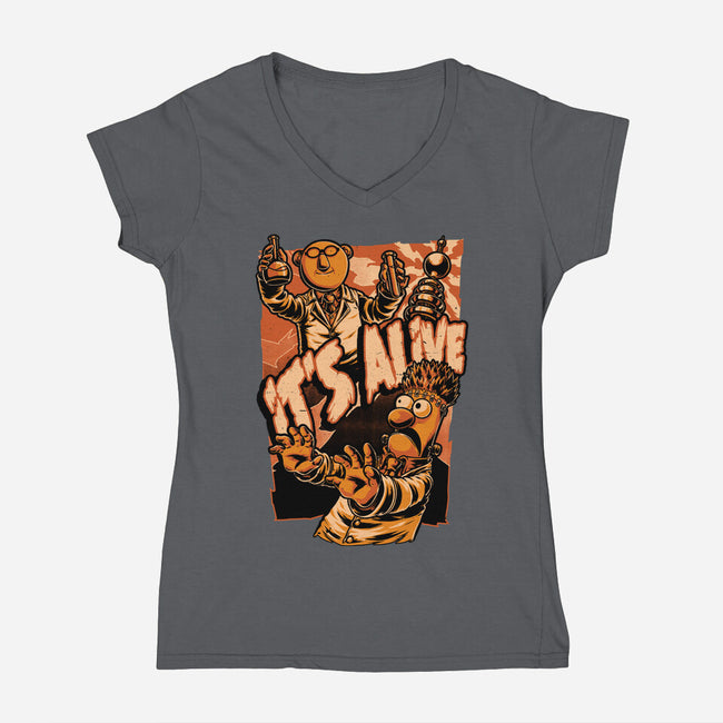 Puppet Science Horror-Womens-V-Neck-Tee-Studio Mootant