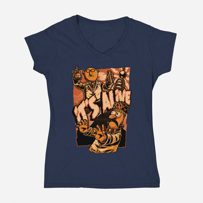 Puppet Science Horror-Womens-V-Neck-Tee-Studio Mootant