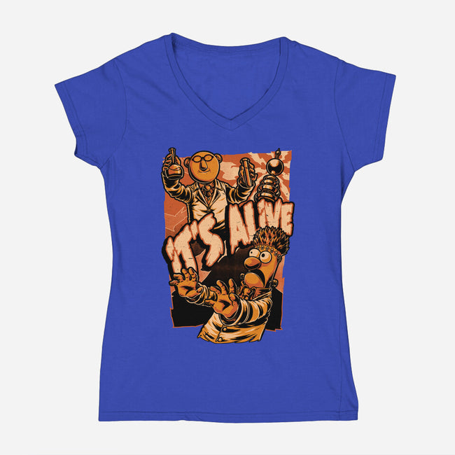 Puppet Science Horror-Womens-V-Neck-Tee-Studio Mootant