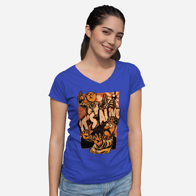 Puppet Science Horror-Womens-V-Neck-Tee-Studio Mootant