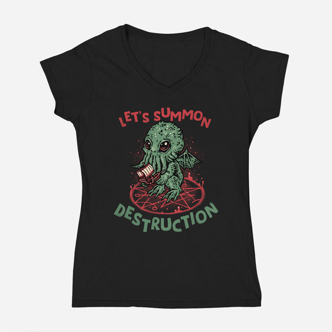 Summon Destruction-Womens-V-Neck-Tee-glitchygorilla