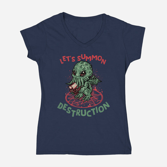 Summon Destruction-Womens-V-Neck-Tee-glitchygorilla