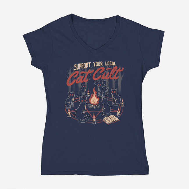 Support The Local Cat Cult-Womens-V-Neck-Tee-eduely