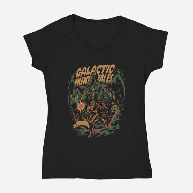 Galactic Hunt Tales-Womens-V-Neck-Tee-ilustrata