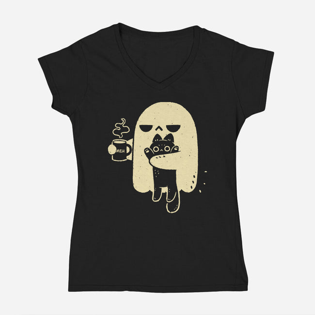 Cute Ghost Holding Cat-Womens-V-Neck-Tee-xMorfina