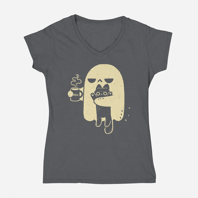 Cute Ghost Holding Cat-Womens-V-Neck-Tee-xMorfina