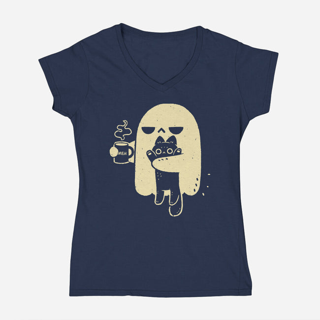 Cute Ghost Holding Cat-Womens-V-Neck-Tee-xMorfina