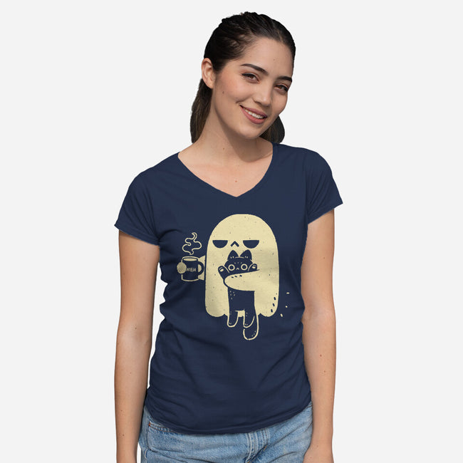 Cute Ghost Holding Cat-Womens-V-Neck-Tee-xMorfina