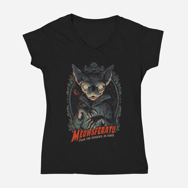 Meowsferatu-Womens-V-Neck-Tee-eduely