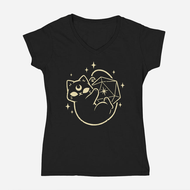 Cute Magical Black Cat D20-Womens-V-Neck-Tee-xMorfina