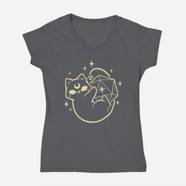 Cute Magical Black Cat D20-Womens-V-Neck-Tee-xMorfina