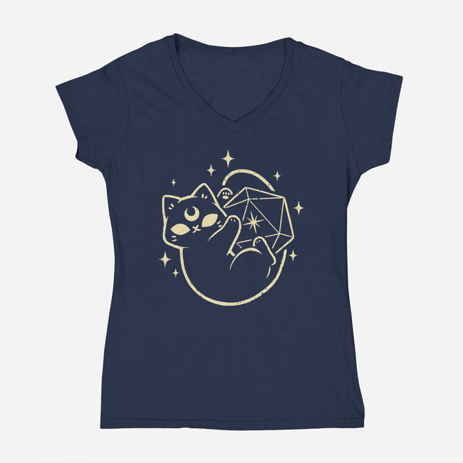 Cute Magical Black Cat D20-Womens-V-Neck-Tee-xMorfina
