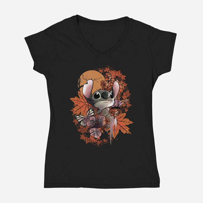 Alien To The Autumn Moonlight-Womens-V-Neck-Tee-fanfabio