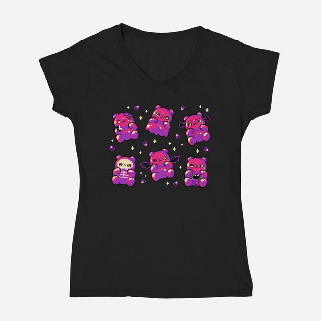 Halloween Gummy Bears-Womens-V-Neck-Tee-xMorfina