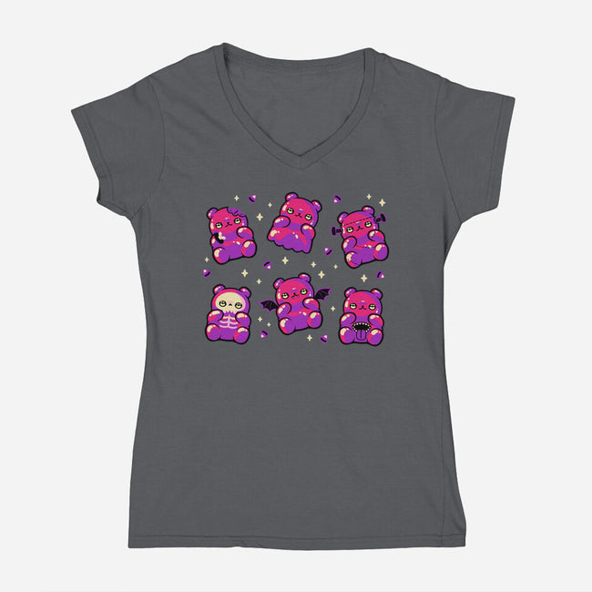 Halloween Gummy Bears-Womens-V-Neck-Tee-xMorfina