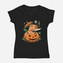 Pumpkin Capybara Slayer-Womens-V-Neck-Tee-Eoli Studio