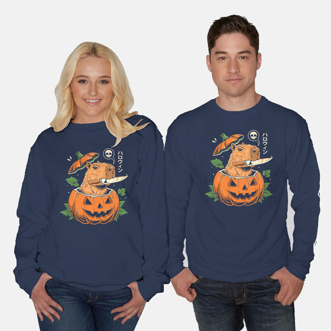 Pumpkin Capybara Slayer-Unisex-Crew Neck-Sweatshirt-Eoli Studio