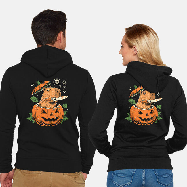 Pumpkin Capybara Slayer-Unisex-Zip-Up-Sweatshirt-Eoli Studio