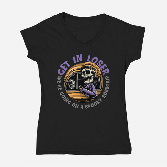 A Spooky Roadtrip-Womens-V-Neck-Tee-glitchygorilla