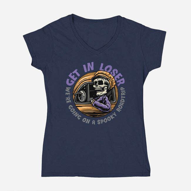 A Spooky Roadtrip-Womens-V-Neck-Tee-glitchygorilla
