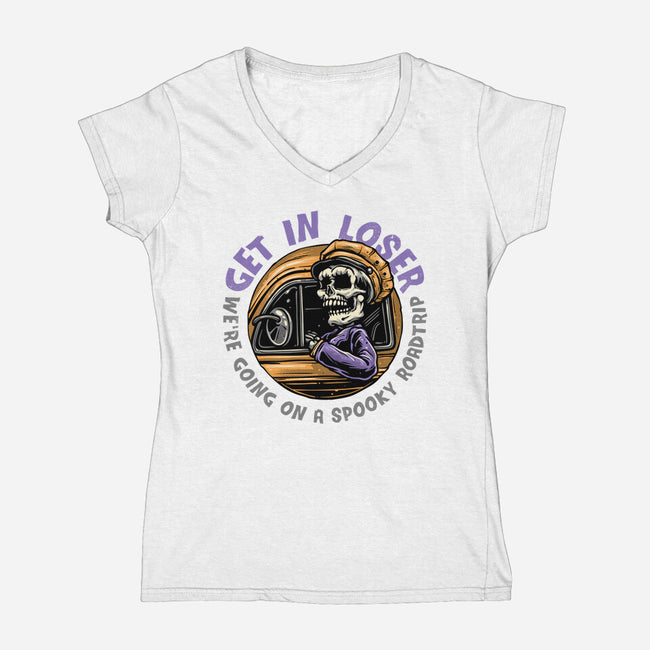 A Spooky Roadtrip-Womens-V-Neck-Tee-glitchygorilla