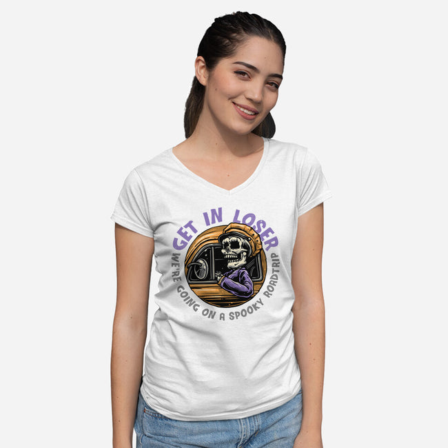 A Spooky Roadtrip-Womens-V-Neck-Tee-glitchygorilla