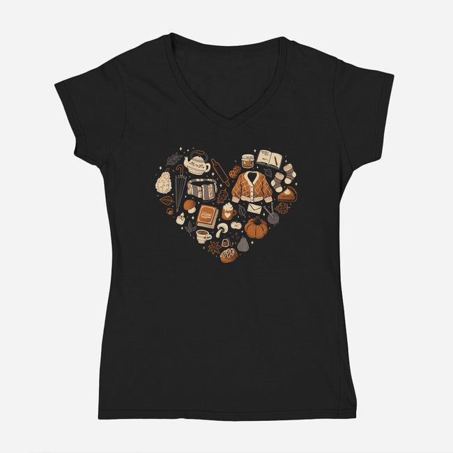 Cozy Autumn Heart-Womens-V-Neck-Tee-xMorfina