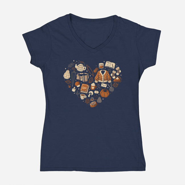 Cozy Autumn Heart-Womens-V-Neck-Tee-xMorfina