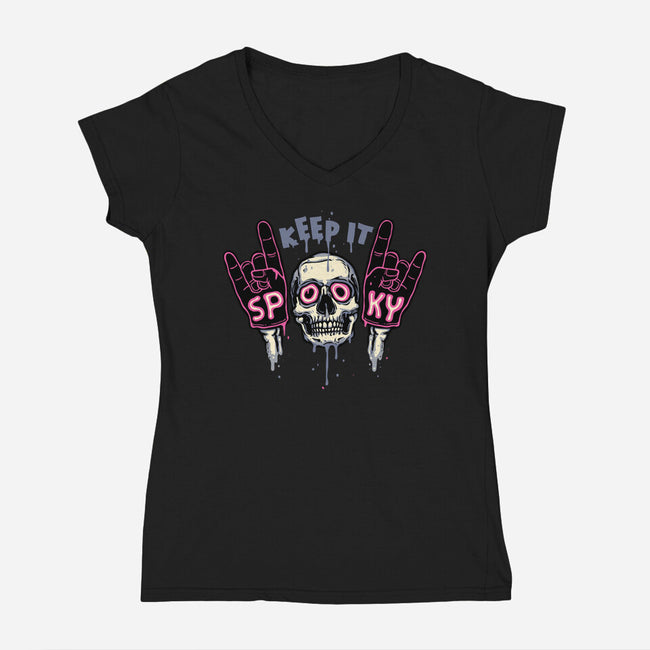 Keep It Spooky-Womens-V-Neck-Tee-glitchygorilla
