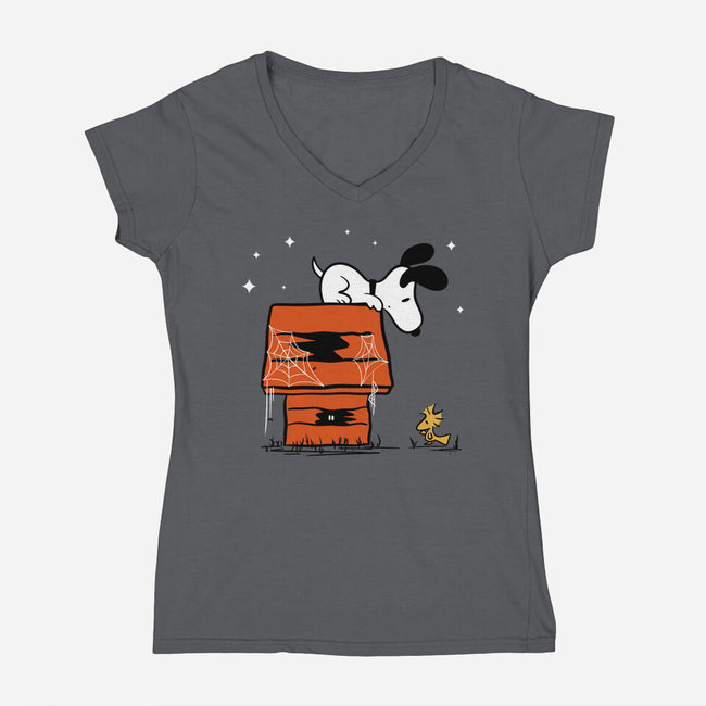 Haunted Doghouse-Womens-V-Neck-Tee-damglynn