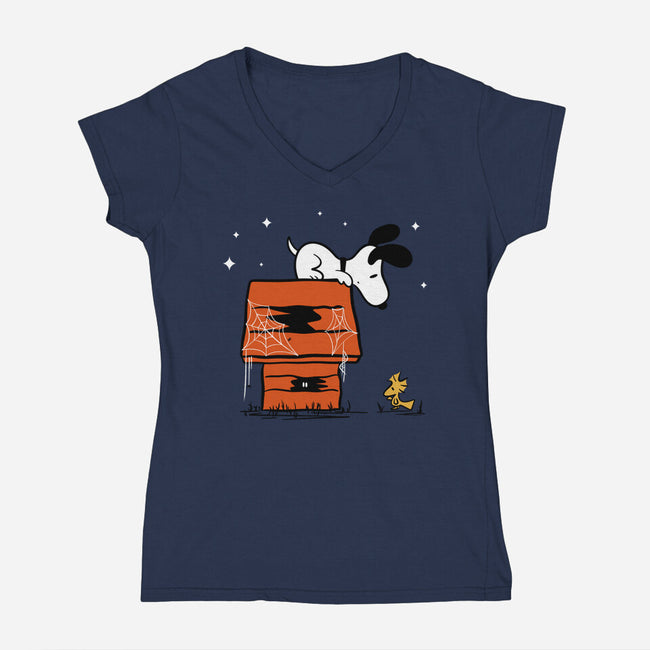 Haunted Doghouse-Womens-V-Neck-Tee-damglynn