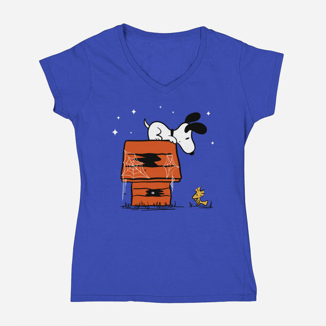 Haunted Doghouse-Womens-V-Neck-Tee-damglynn