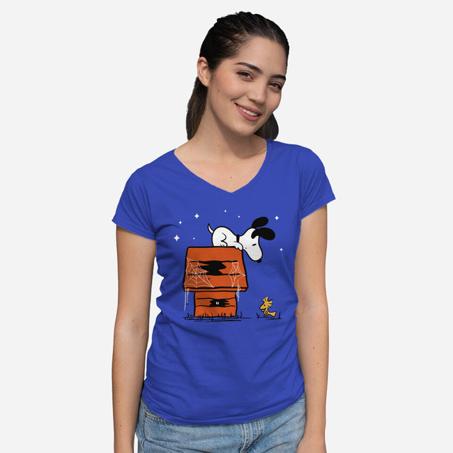 Haunted Doghouse-Womens-V-Neck-Tee-damglynn
