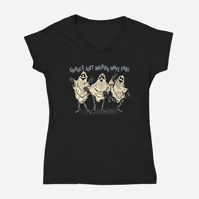 Just Wanna Have Fun-Womens-V-Neck-Tee-glitchygorilla