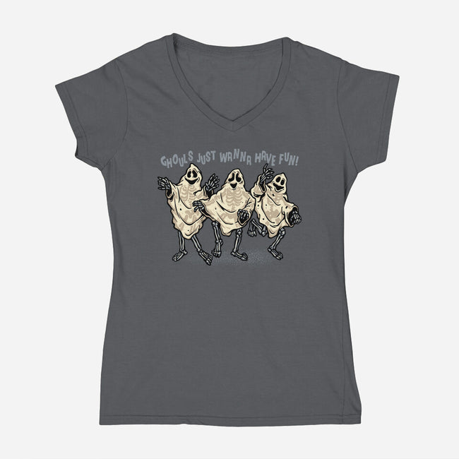 Just Wanna Have Fun-Womens-V-Neck-Tee-glitchygorilla